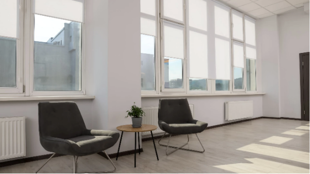 Roller Blinds Installed in Large Room
